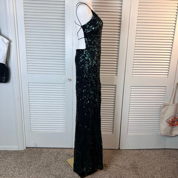 Windsor Emerald Green Sequin Maxi Dress Medium Open Back Formal Gown - Picture 5 of 13